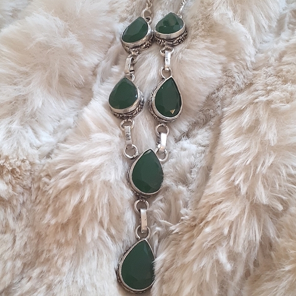 Sterling Silver Faux Emerald Jewelry Set:Necklace,Earrings,Bracelet,Ring,Worn 1x - Picture 7 of 9